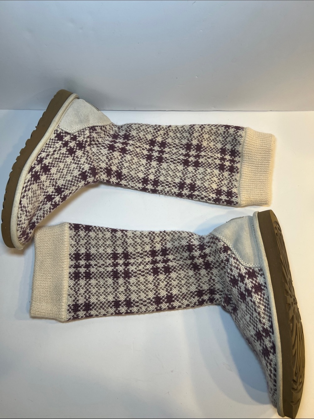 UGG Cream and Plum Knit Plaid Boot